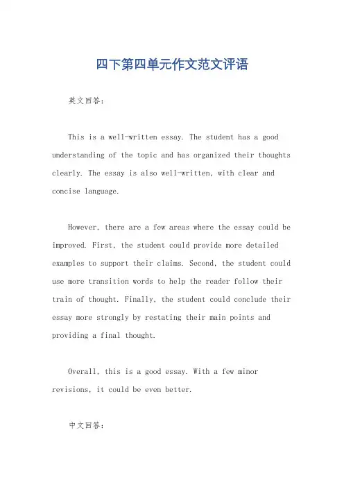 四下第四单元作文范文评语