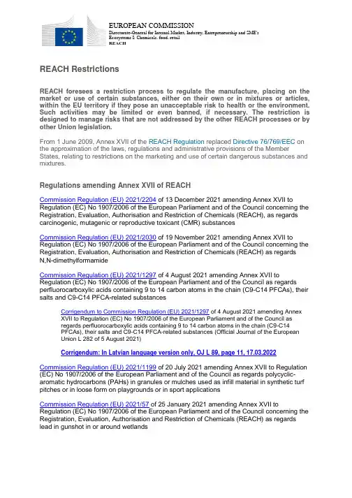 List of Amendments Annex XVII - 
