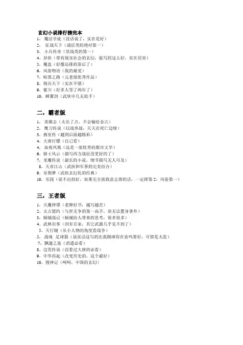 玄幻小说排行榜完本