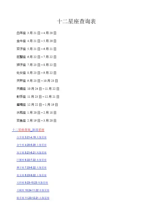 十二星座查询表
