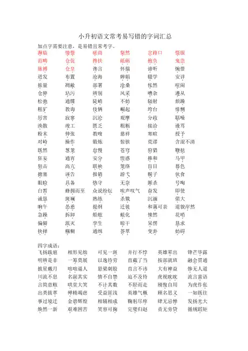 小升初语文常考易写错的字词汇总