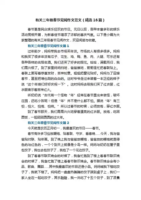 有关三年级春节见闻作文范文（精选16篇）