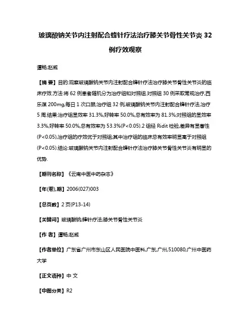 玻璃酸钠关节内注射配合蜂针疗法治疗膝关节骨性关节炎32例疗效观察