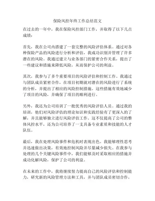 保险风控年终工作总结范文