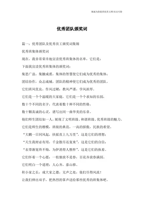 优秀团队颁奖词