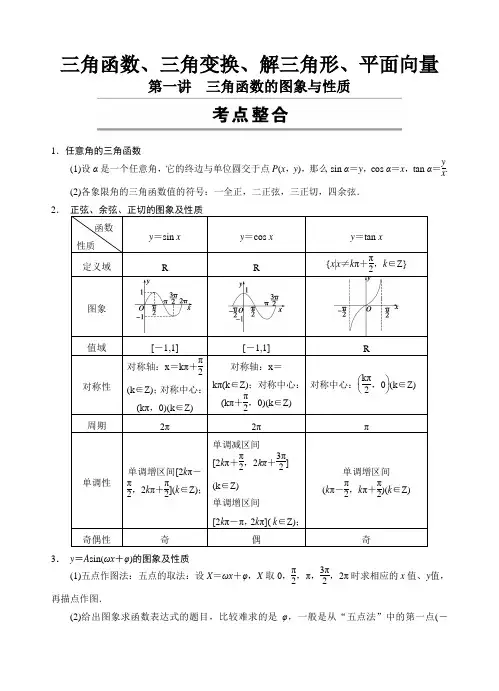 三角函数、三角变换、解三角形、平面向量