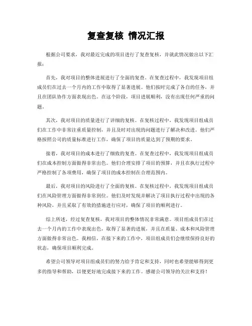 复查复核 情况汇报