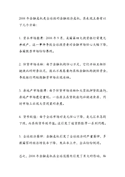 2008年金融危机的表现