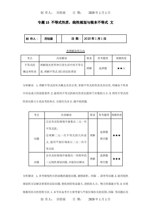高考数学试题分项解析 专题15 不等式性质,线性规划与基本不等式 文含解析 试题