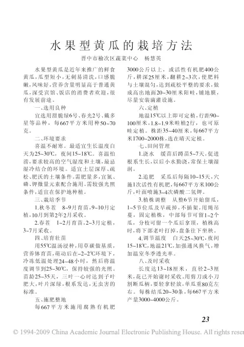 水果型黄瓜的栽培方法