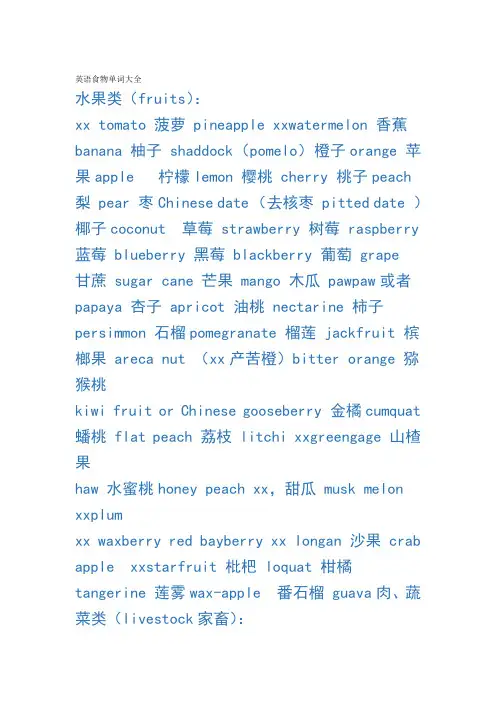 英语食物单词大全