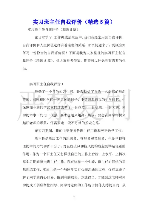 实习班主任自我评价(精选5篇)