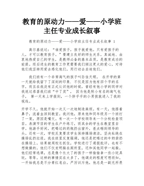 教育的原动力——爱——小学班主任专业成长叙事