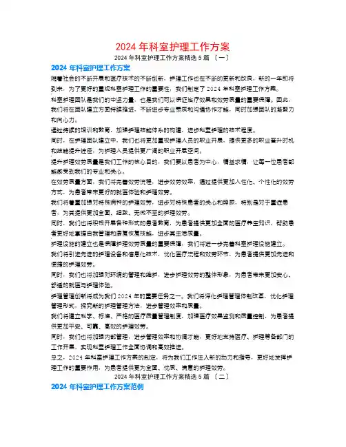 2024年科室护理工作计划5篇