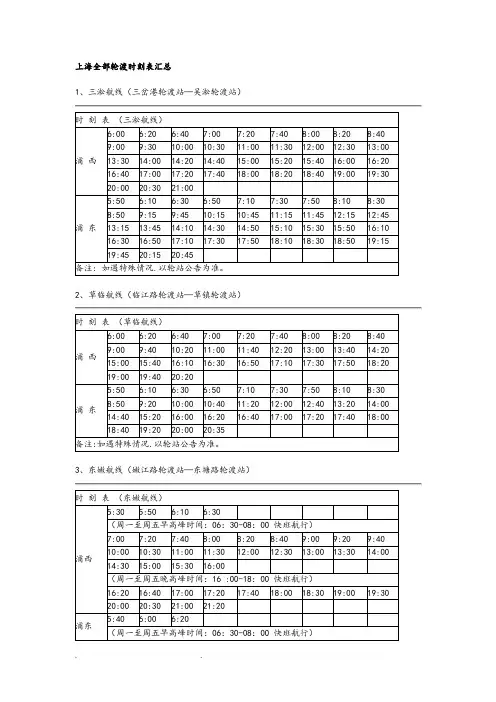 上海全部轮渡时刻表汇总