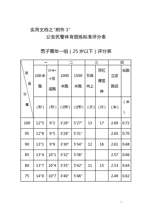 实用文档之公安民警体育锻炼标准评分表
