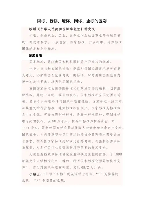国标、行标、地标、团标、企标的区别