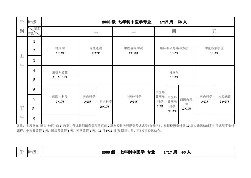 福建中医药大学2011-2012学年第1学期课程表(正式稿9.1)
