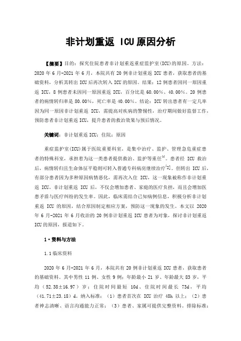 非计划重返ICU原因分析