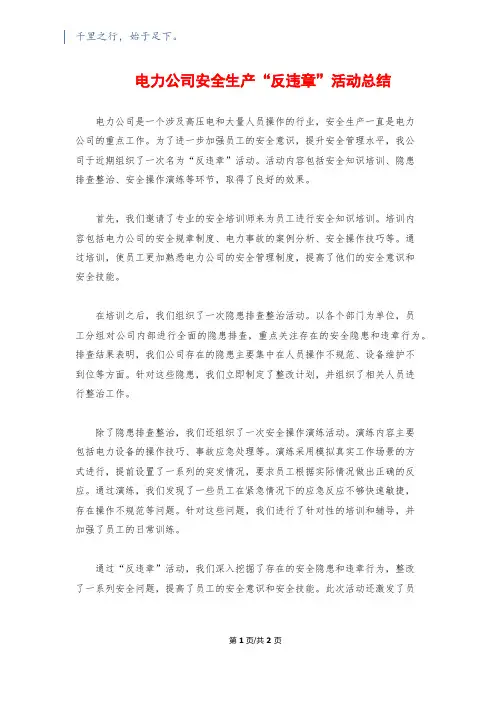 电力公司安全生产“反违章”活动总结