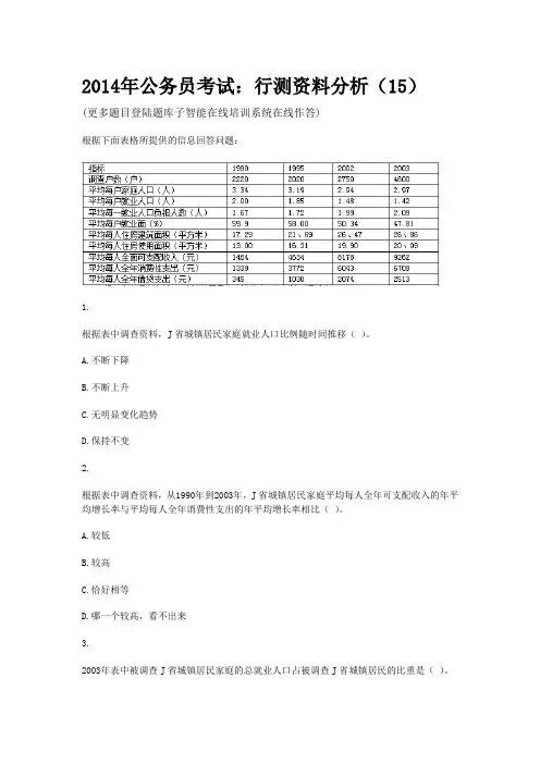2014年公务员考试：行测资料分析(15)