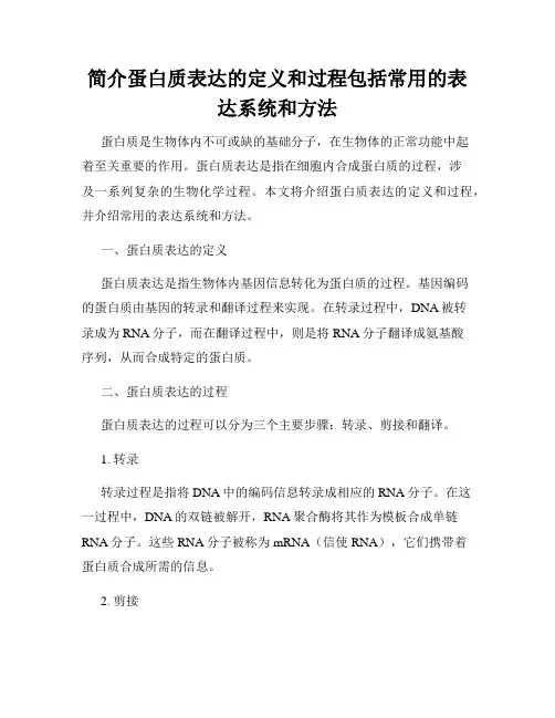 简介蛋白质表达的定义和过程包括常用的表达系统和方法