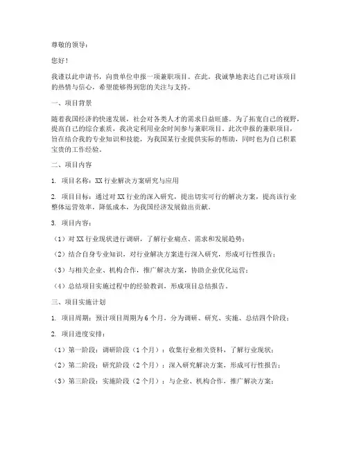 申报兼职项目申请书范文