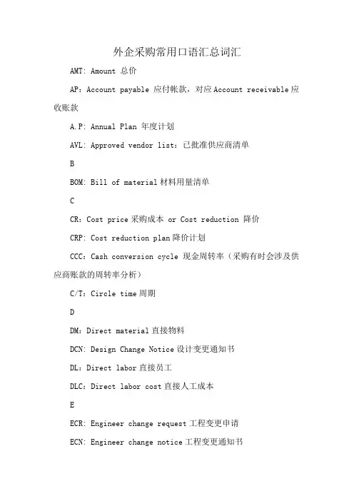 外企采购常用口语汇总词汇