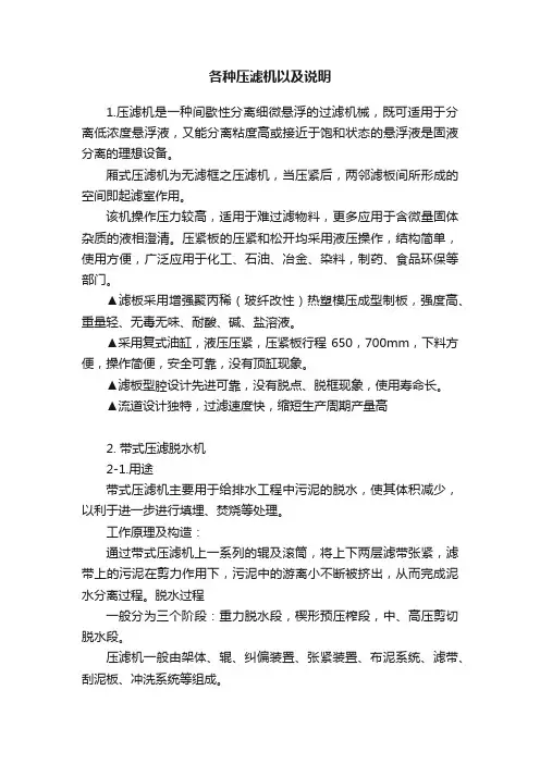 各种压滤机以及说明