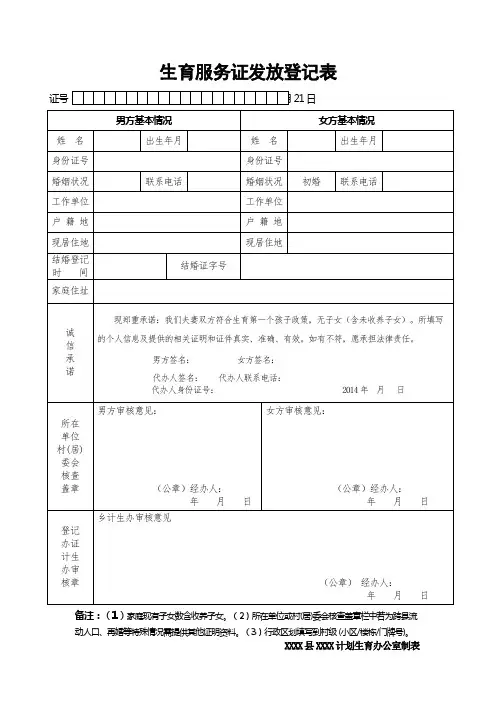 生育服务证发放登记表(模版) (2)
