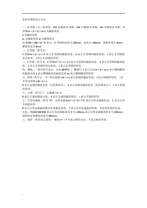 各种型钢的表示方法