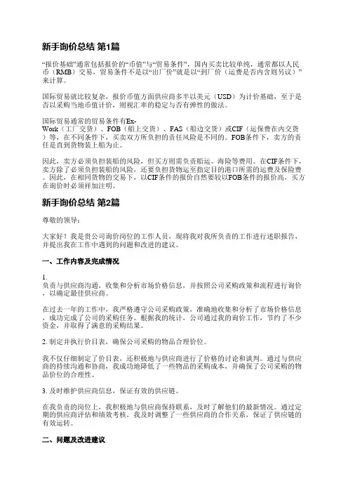 新手询价总结(推荐10篇)