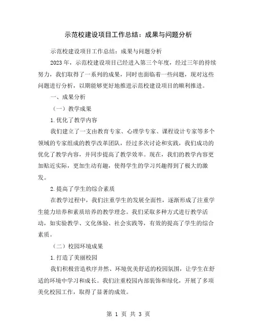 示范校建设项目工作总结：成果与问题分析