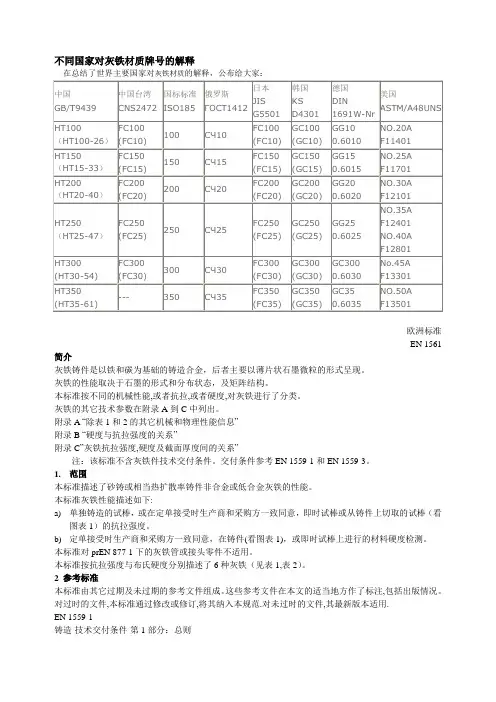 铸铁标准  EN 1561