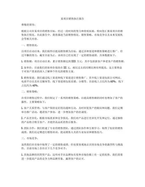 某项目销售执行报告