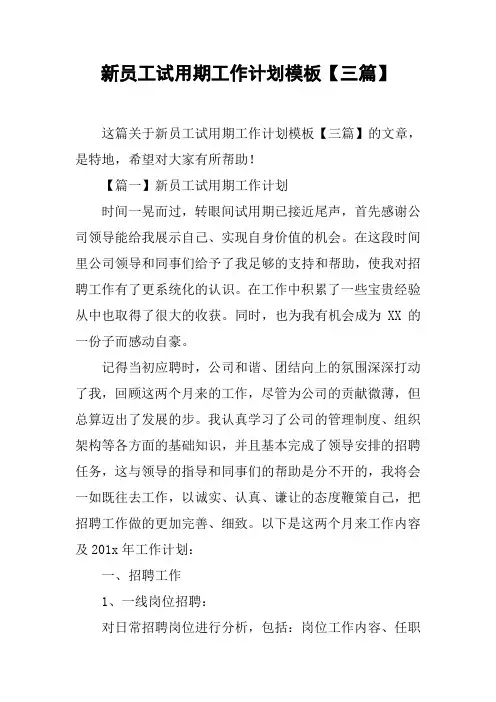 新员工试用期工作计划模板【三篇】