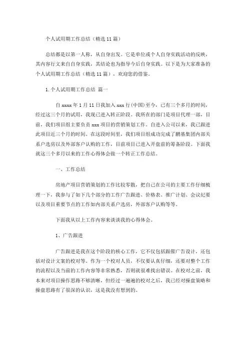 个人试用期工作总结(精选12篇)