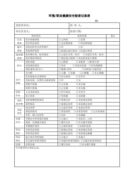 环境职业健康安全检查记录表