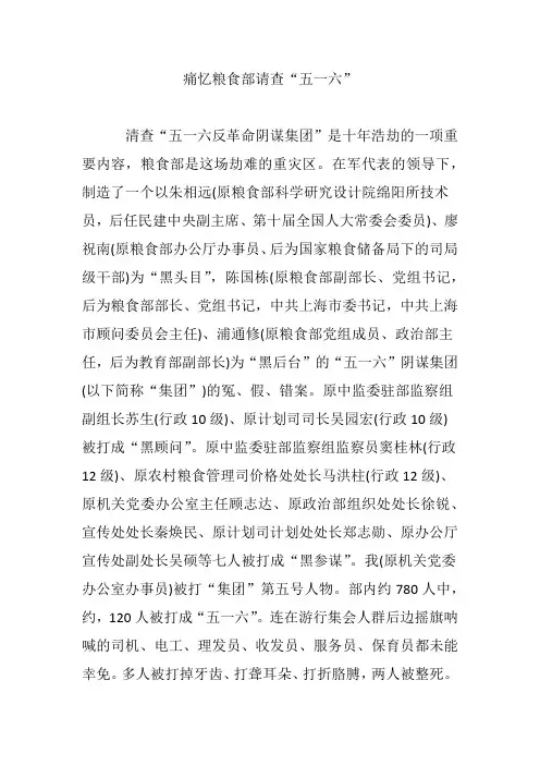 痛忆粮食部请查“五一六”