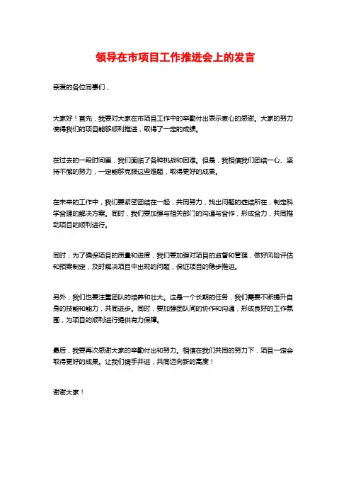 领导在市项目工作推进会上的发言