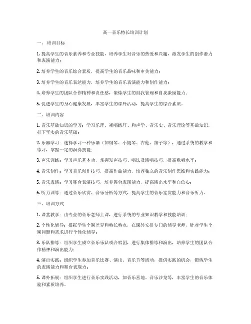 高一音乐特长培训计划