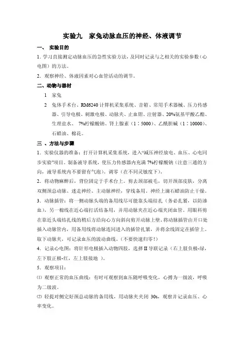 家兔动脉血压的神经