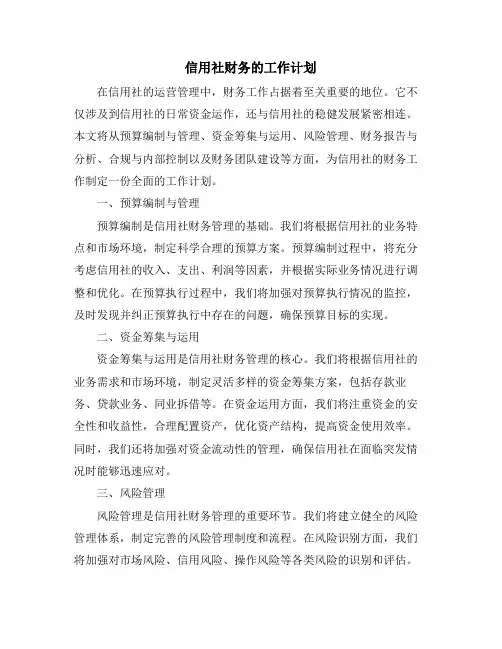 信用社财务的工作计划
