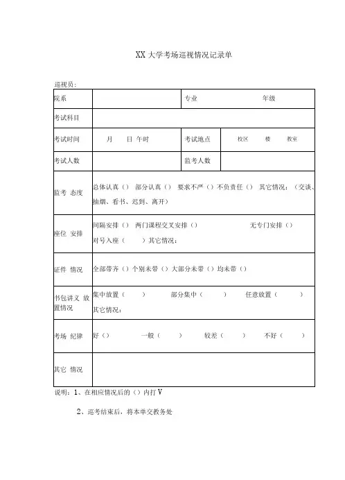 XX大学考场巡视情况记录单