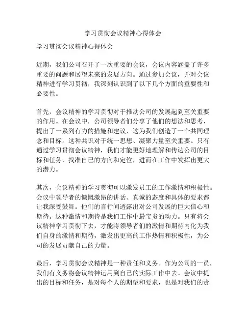 学习贯彻会议精神心得体会