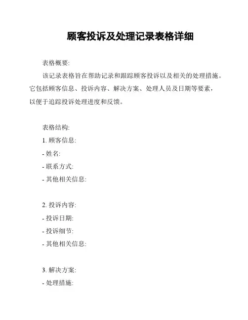 顾客投诉及处理记录表格详细