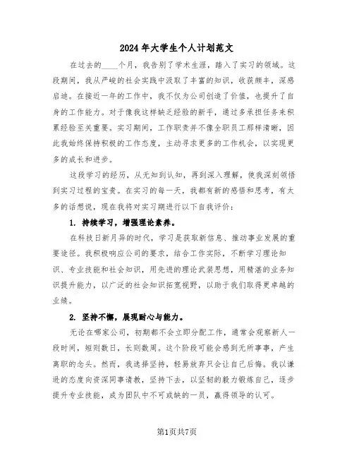 2024年大学生个人计划范文（四篇）