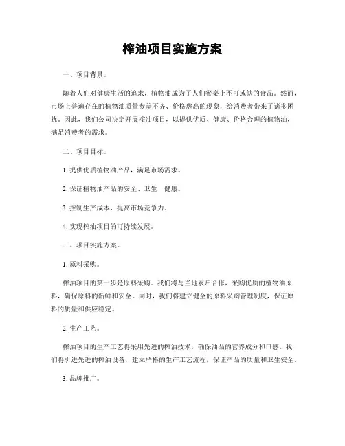 榨油项目实施方案
