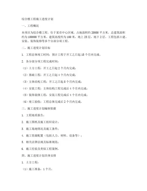 综合楼工程施工进度计划