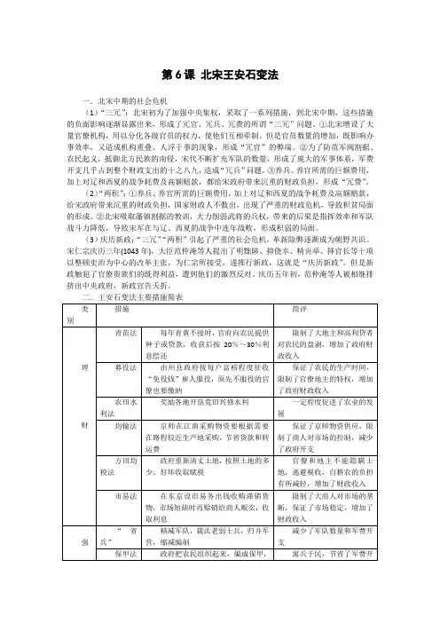 高中历史备课参考 北宋王安石变法